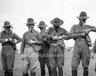 Photo 1939   1945 WW2 US Soldiers Wearing Gas Masks  