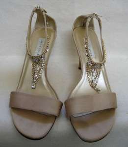 LORD & TAYLOR Gold Satin High Heel Shoes w/rhinestones  