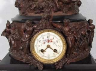 Spectacular French Antique Marble & Bronzed Figural Clock Japy Freres 