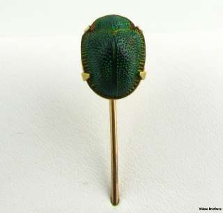 Antique Genuine Egyptian Scarab Stick Pin   14k Yellow Gold Beetle 