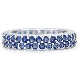Sterling Silver 925 Sapphire Blue Cubic Zirconia 2 Row Eternity Ring 