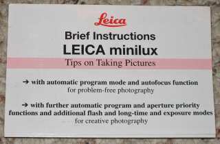 Leica Minilux Camera Brief Instructions user manual TIPS ON TAKING 