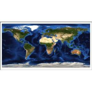 World Satellite Map   Geographic Projection   Topography and 