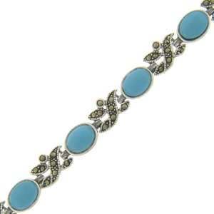    Sterling Silver Marcasite Turquoise Braid Bracelet Jewelry