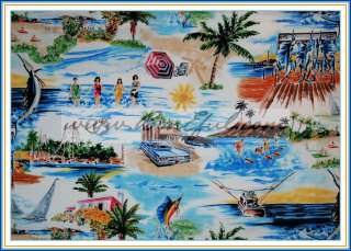   Up GIRL Beach Surf BOY Boat Fish Island Tropical 4 Cotton QUILT  
