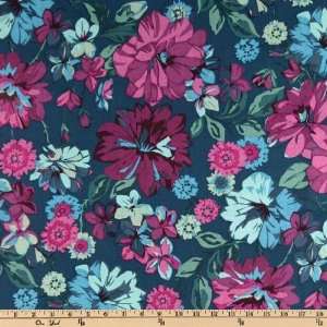   Abbey Road Flower Child Navy/Fuchsia Fabric By The Yard Arts, Crafts