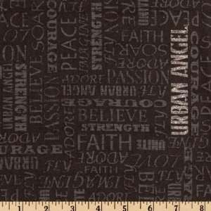  44 Wide Urban Angel Script Charcoal Fabric By The Yard 