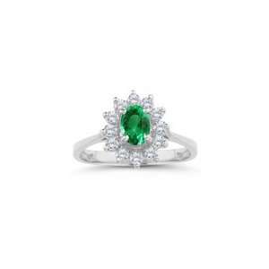 28 Cts Diamond & 0.34 Cts of 6x4 mm AAA Oval Emerald Cluster Ring in 