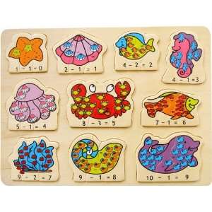  Puzzled Raised Puzzle   Ocean Life Math Wooden Toys Baby