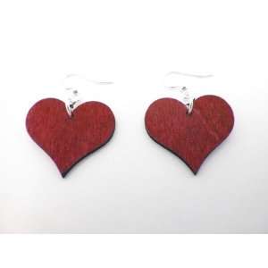  Cherry Red Small Heart Wooden Earrings GTJ Jewelry