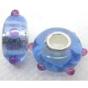 Bleek2Sheek Murano Glass Pale Blue Textured Dots Charm Beads (Set of 2 