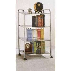   Chrome Metal Frame with 4 Tiers of Shelving on Casters
