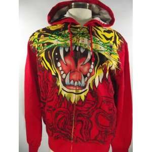  ED HARDY MENS ROARING TIGER HOODIE NWT EMBROIDERY RED Size 