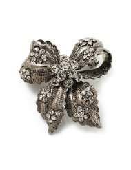 Small Vintage Diamante Bow Brooch (Burn Silver Finish)