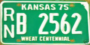 1975 Kansas Wheat Centennial license plate No. RNB 2562  