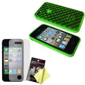 Green 3D Diamond Flex Gel Soft Case / Skin / Cover & LCD Screen Guard 
