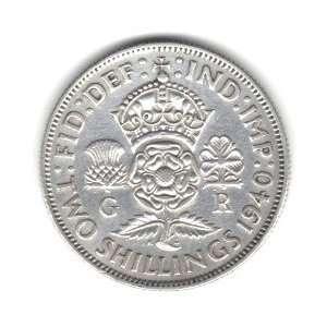 1940 U.K. Great Britain England Florin (Two Shillings) Coin KM#855 