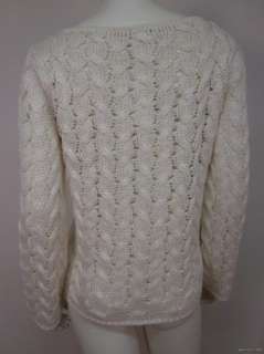 CHANEL IDENTIFICATION 00C Off White Linen Crochet Knit Sweater sz 40 