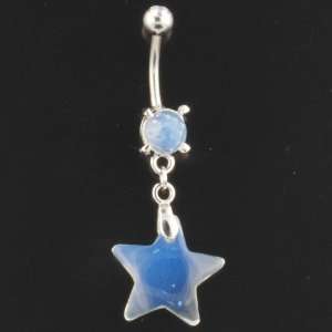 Gem Navel Barbell   Synthetic Opal Stone Star Dangle 14g 