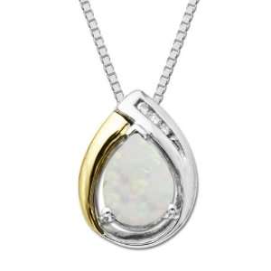   Silver and 14k Yellow Gold Opal Pendant Necklace, 18 Jewelry