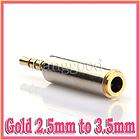 Gold 2.5mm Male to 3.5mm Female Stereo Audio Headphone Adapter 