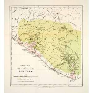  1906 Lithograph Antique Map Liberia Africa Bassa Monrovia 