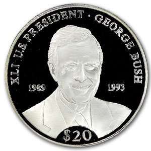  Liberia 2000 $20 Silver Proof George H.W. Bush Toys 