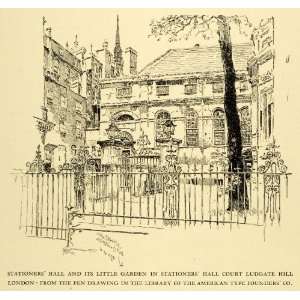 1925 Wood Engraving Stationers Hall Garden Court Ludgate London Joseph 