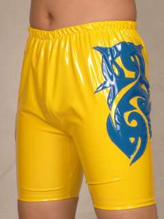 PVC lycra spandex zentai wrestling trunks/shorts yellow red SIZE S xxl 