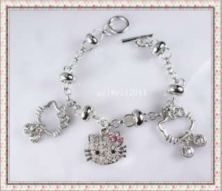 Hello Kitty Pendant Bracelet Crystal Bling Rhinestone NEW D010  