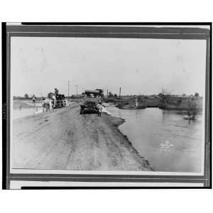  Car stopped on gravel road,boys fishing,1927 Flood