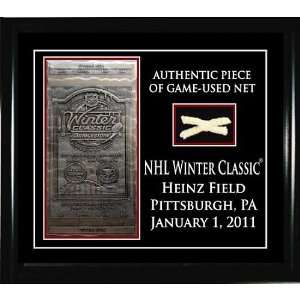   2011 Nhl Winter Classic Aluminum Ticket And Framed Game Used Net