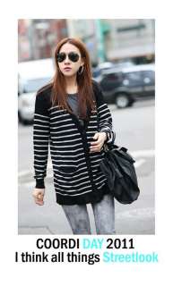 Casual Stylish Black White Stripes Long Sleeve Plus Size Women 