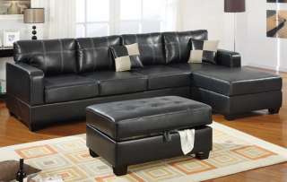 Black Modern Leather Sectional Sofa Set Couch 7328  