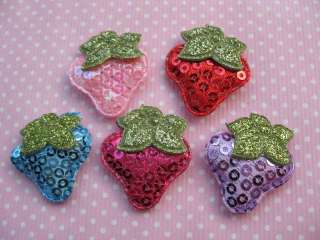 40 Padded Sequin Strawberry Appliques/trims 5 Colors  