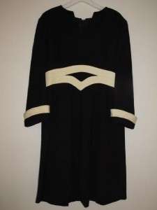   WERLE Beverly Hills black mod wool & silk gabardine dress L  