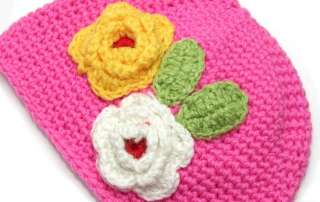 Crochet Handmade Wool Baby Kids Child Two Flower Cap Hat Cute Gift 