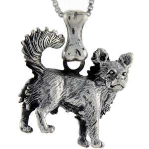  925 Sterling Silver Chihuahuas Dog Pendant (w/ 18 Silver 