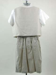 Boys Suit Suspenders Vest Short Sleeve Shirt Tan White Checkered 