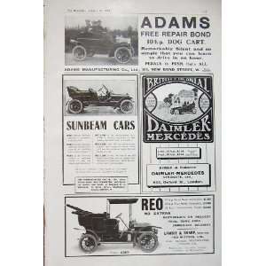  1908 Advert Motor Car Admas Daimler Sunbeam Mercedes