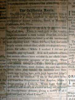 1849 newspaper CALIFORNIA GOLD RUSH w headline THE CALIFORNIA MANIA 