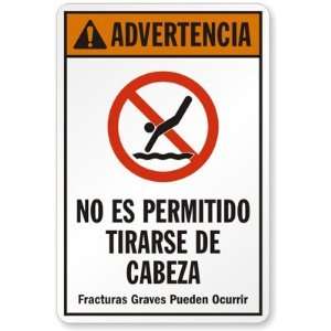  Advertencia No Es Permitido Tirarse De Cabeza Plastic Sign 