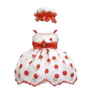 Elegant Baby Girl White Dress with Red Embroidery. Available in 12,18 