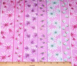 Happy Flowers Butterfly Stripe Pink Quilt Fabric 2 1/3yds Donna 