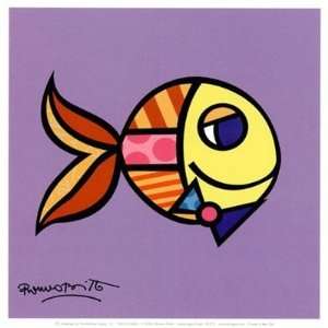  Swimmingly Purple Finest LAMINATED Print Romero Britto 8x8 