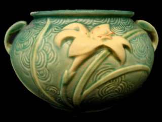 GREEN/PEACH/YELLOW ROSEVILLE ZEPHYR LILY POTTERY 1920’S #671 4