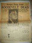 NEWSPAPER ROOSEVELT DEAD BANGOR DAILY NEWS APR 13, 1945