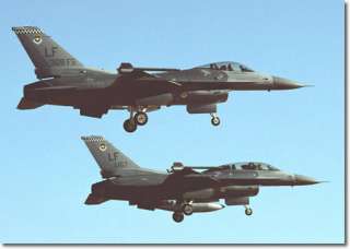   and f 16d below prepare for landing 308th fighter squadron luke afb az