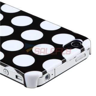 Black w/ White Dot Rear Hard Case Cover+PRIVACY FILTER Film for iPhone 
