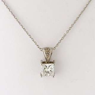 03 CT Princess Cut Diamond Pendant in 14k White Gold  